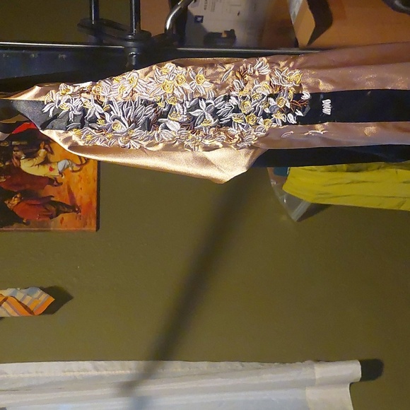 Reversable Embroidered Satin Bomber Jacket - Black and Gold - Picture 3 of 6